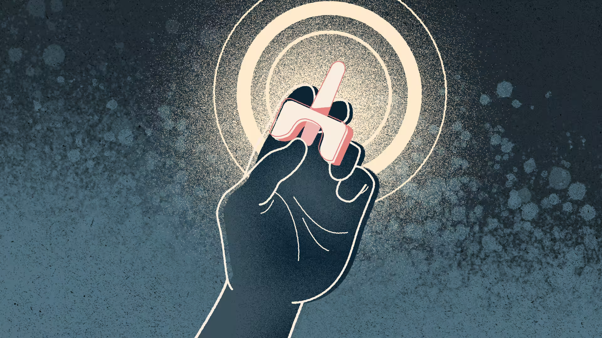 Illustration of a hand holding a naloxone nasal spray device