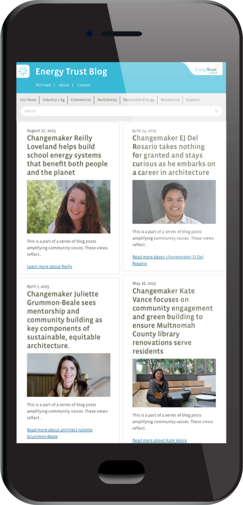 Energy Trust website on a phone